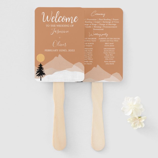 Abanico programa de boda tema desierto terracota boho (Anverso y reverso)