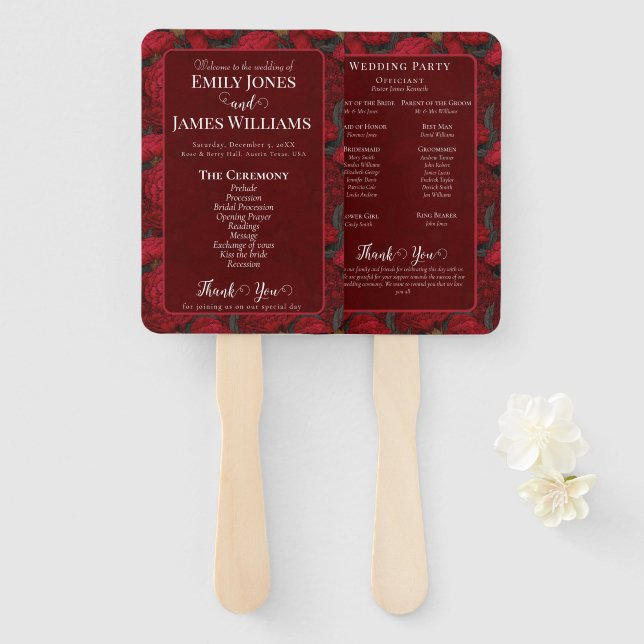 Abanico Programa de Boda Temático de Clavel Personalizado  (Anverso y reverso)