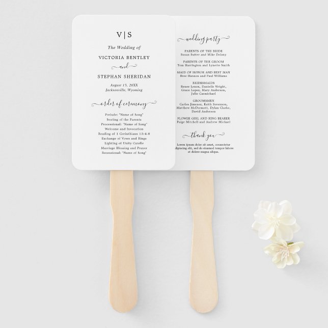 Abanico Programa de Boda Tradicional en Blanco y Negro (Anverso y reverso)
