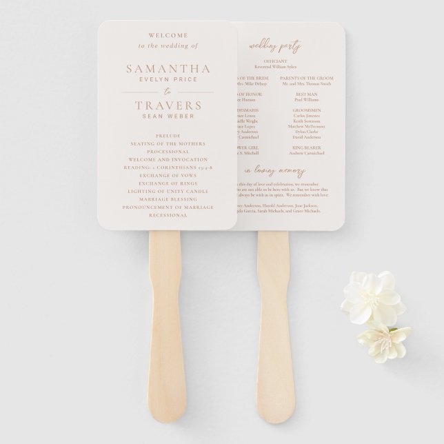 Abanico Programa de Boda Tradicional Terroso y Elegante (Anverso y reverso)