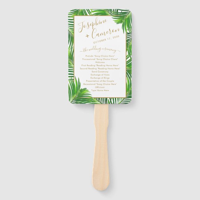 Abanico Programa de Boda Tropical con Palm Moderno Exubera (Anverso)