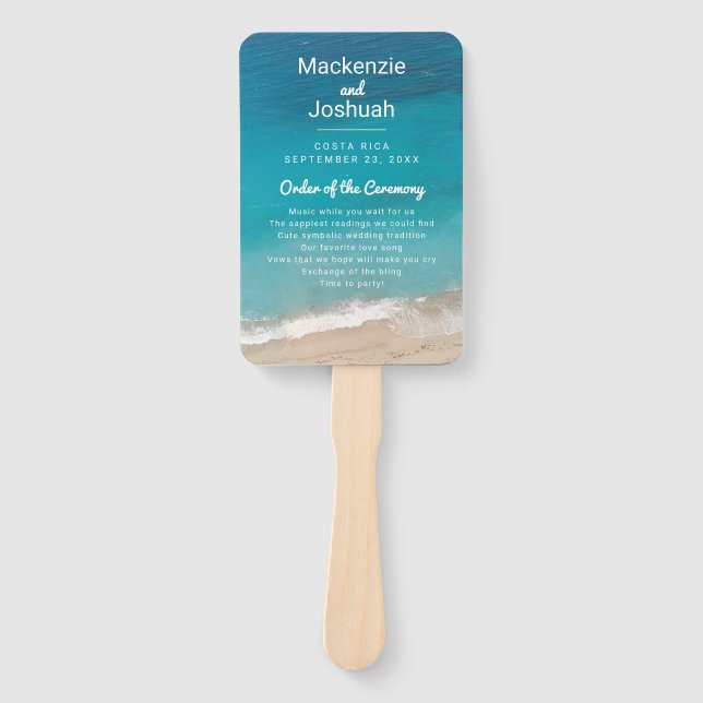 Abanico Programa de Boda Tropical Sand Beach Shore (Anverso)