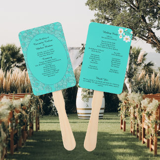 Abanico Programa de Boda Turquesa Floral Romántica Daisies