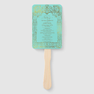 Abanico Programa de Boda Turquesa Oro Deco Chic Glam