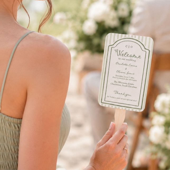 Abanico Programa de boda verde a rayas (Subido por el creador)