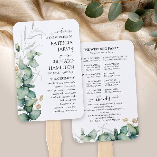 Abanico Programa de Boda Verde Acuarela Eucalipto (Subido por el creador)