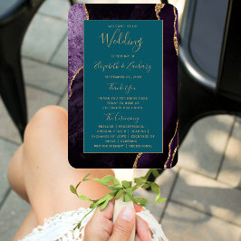 Abanico Programa de Boda Verde azulada de Agate de Oro Púr