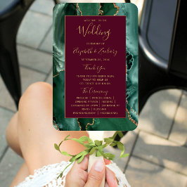 Abanico Programa de Boda Verde Esmeralda Oro Ágata Burgund