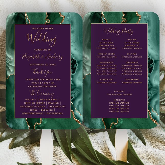 Abanico Programa de Boda Verde Esmeralda Oro Ágata Púrpura (Subido por el creador)