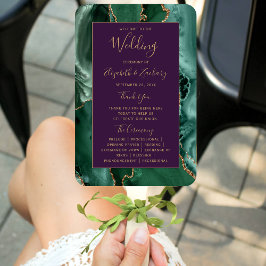 Abanico Programa de Boda Verde Esmeralda Oro Ágata Púrpura