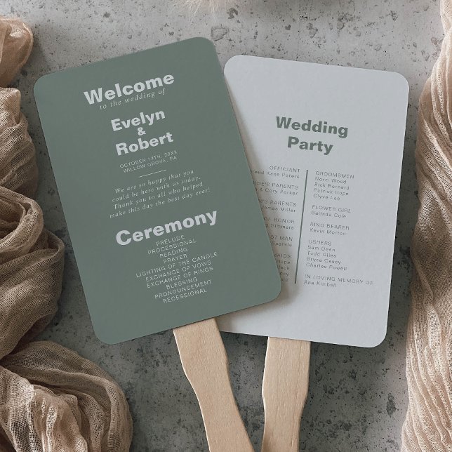 Abanico Programa de Boda Verde Formal y Elegante minimalis (Subido por el creador)
