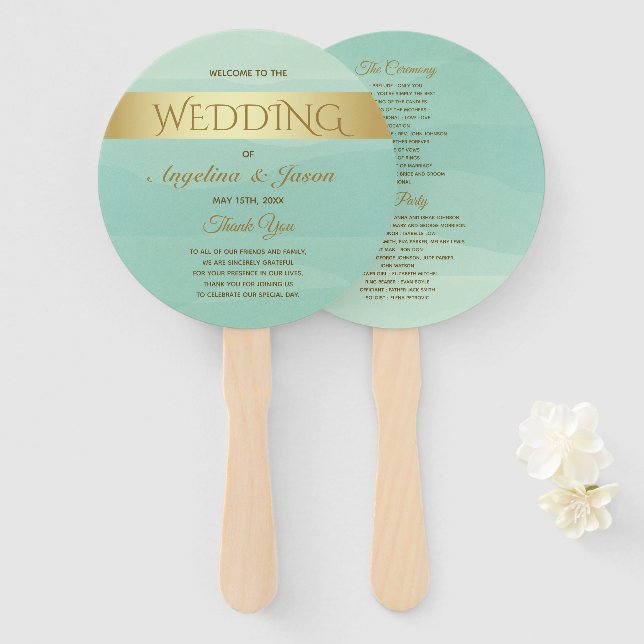 Abanico Programa de Boda Verde Menta (Anverso y reverso)
