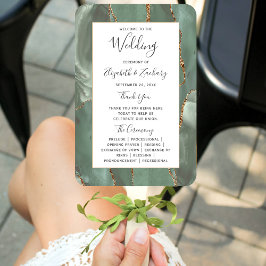 Abanico Programa de Boda Verde Sage Oro Ágata