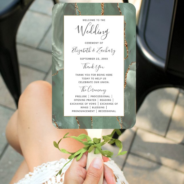 Abanico Programa de Boda Verde Sage Oro Ágata (Subido por el creador)