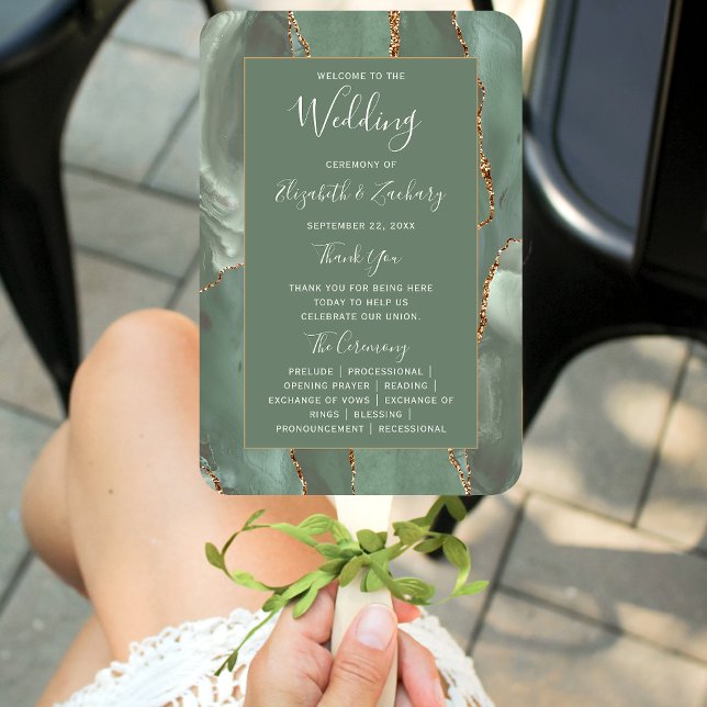Abanico Programa de Boda Verde Salvia Ágata Dorada (Subido por el creador)