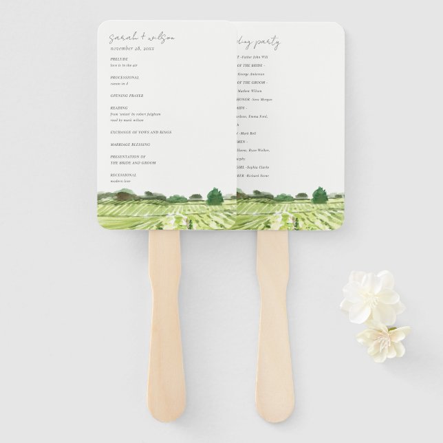 Abanico Programa de Boda Vineyard para la Boda Vineario Ve (Anverso y reverso)