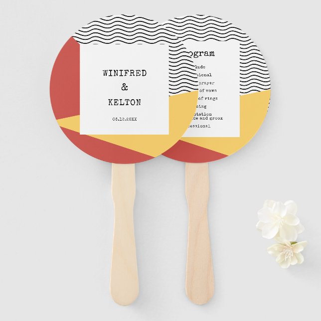 Abanico Programa de bodas al estilo Memphis del Pop Art de (Anverso y reverso)