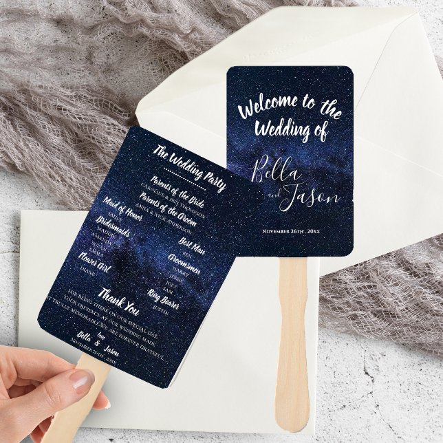 Abanico Programa de bodas bajo el BODA temática STARS (Wedding Program UNDER THE STARS Themed WEDDING Hand Fan)