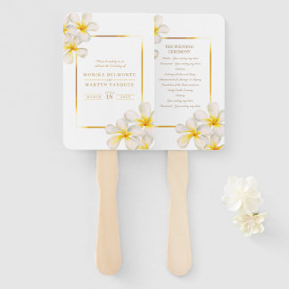 Abanico Programa de bodas blancas de color de agua frangip