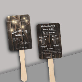 Abanico Programa de bodas Boda de Rustic Wood String Light