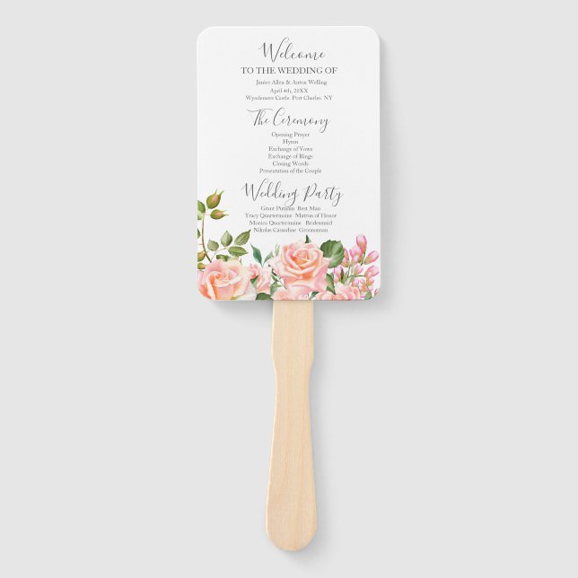 Abanico Programa de bodas botánicas rosadas de Rubor (Anverso)