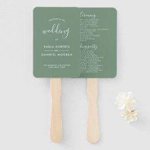 Abanico Programa De Bodas - Caligrafía Blanca En Verde Mas