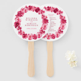 Abanico Programa de bodas con acuarelas de color rosa rojo