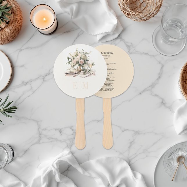 Abanico Programa de Bodas con Champán y Rosa de Dinero Ant (Old Money Champagne and Blush Wedding Program Hand Fan)