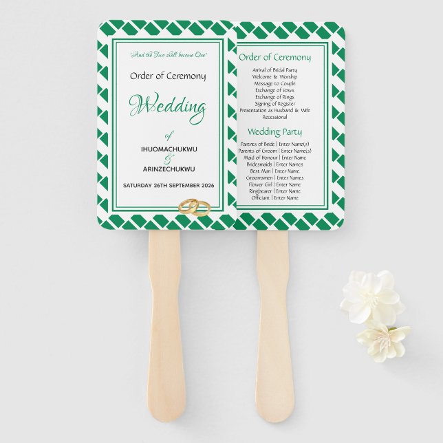 Abanico Programa de Bodas con Escrituras Personalizadas de (Anverso y reverso)