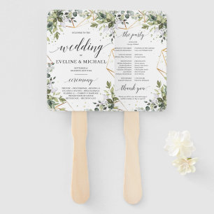 Abanico Programa de bodas con marco dorado Boho folaige