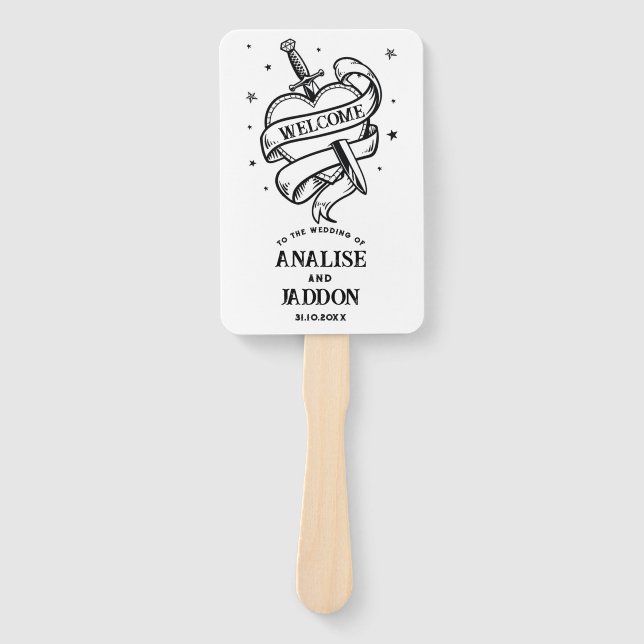 Abanico Programa de bodas Corazones Tattoo Tradicional (Anverso)