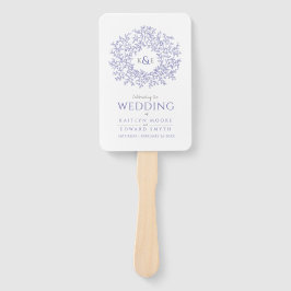 Abanico programa de bodas de arte con monograma de hoja az