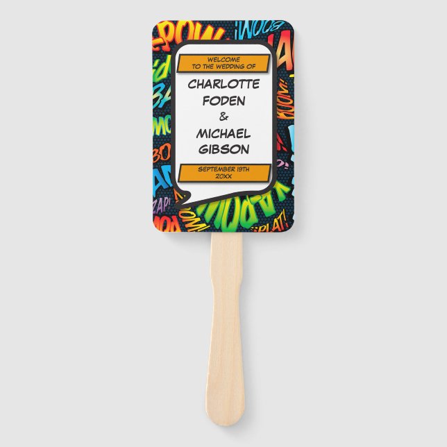 Abanico Programa de Bodas de Cómic Divertido Moderno (Anverso)