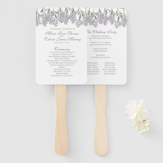 Abanico Programa de bodas de fans de Wisteria pintadas (Anverso y reverso)