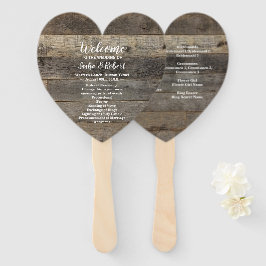 Abanico programa de bodas de grano de madera rústico