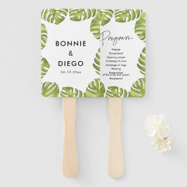Abanico Programa de bodas de hojas de palma verde tropical