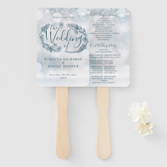 Abanico Programa de Bodas de Invierno Rustic Floral Snowfl (Anverso y reverso)