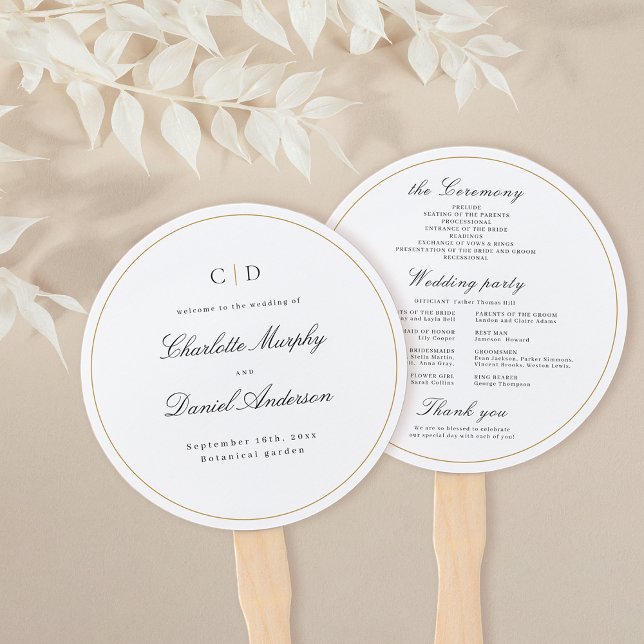 Abanico Programa de bodas de monograma H con guión de eleg (Classic Elegance Script Monogram Wedding Program H Hand Fan)