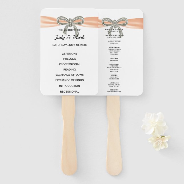 Abanico Programa de Bodas de naranja Diamond Bow (Anverso y reverso)