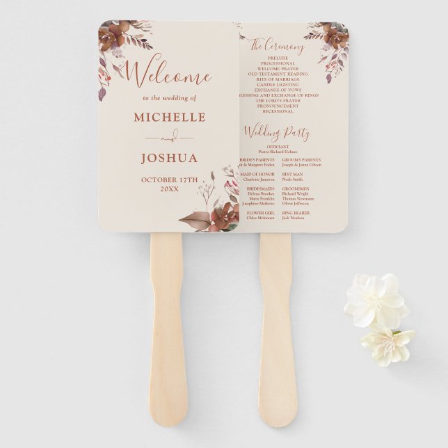Abanico Programa de bodas de otoño con flores rusticas (Anverso y reverso)
