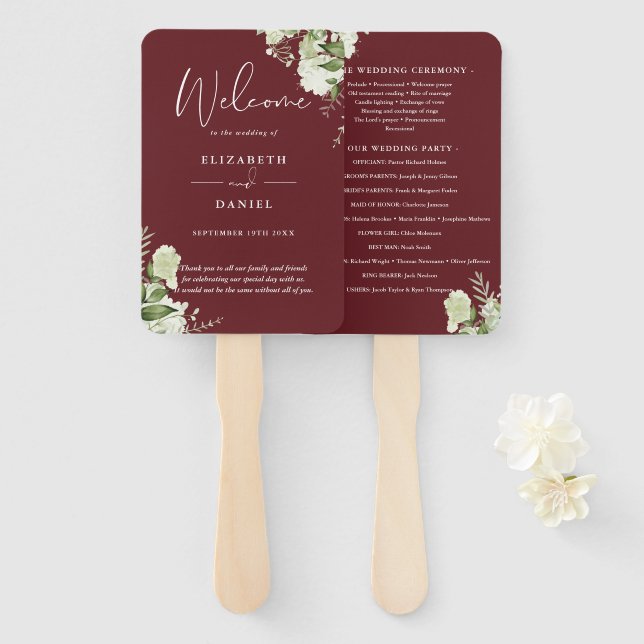 Abanico Programa de bodas de rosewood Pink Floral Greenery (Anverso y reverso)