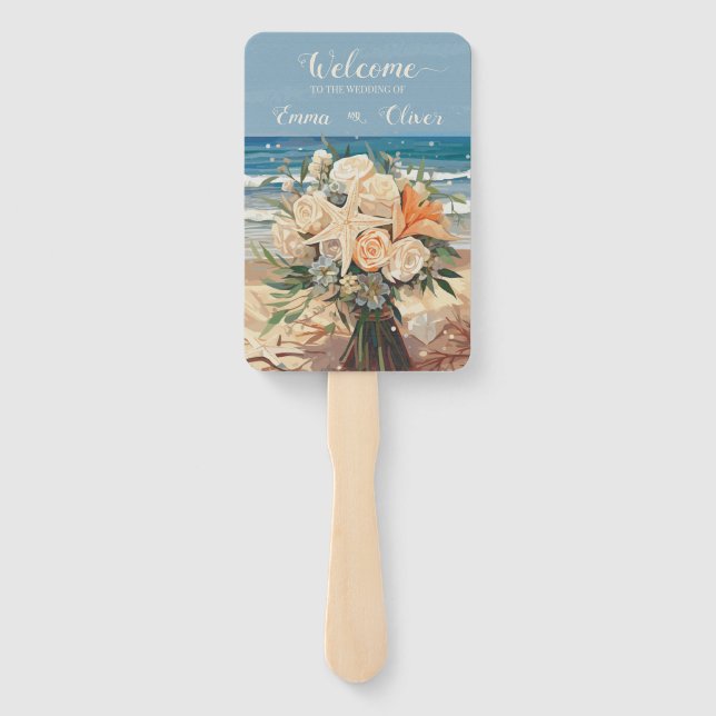 Abanico Programa de bodas de temática costera conjunto de  (Reverso)