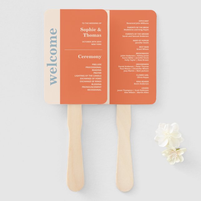 Abanico Programa de bodas de tipografía audaz moderna (Anverso y reverso)