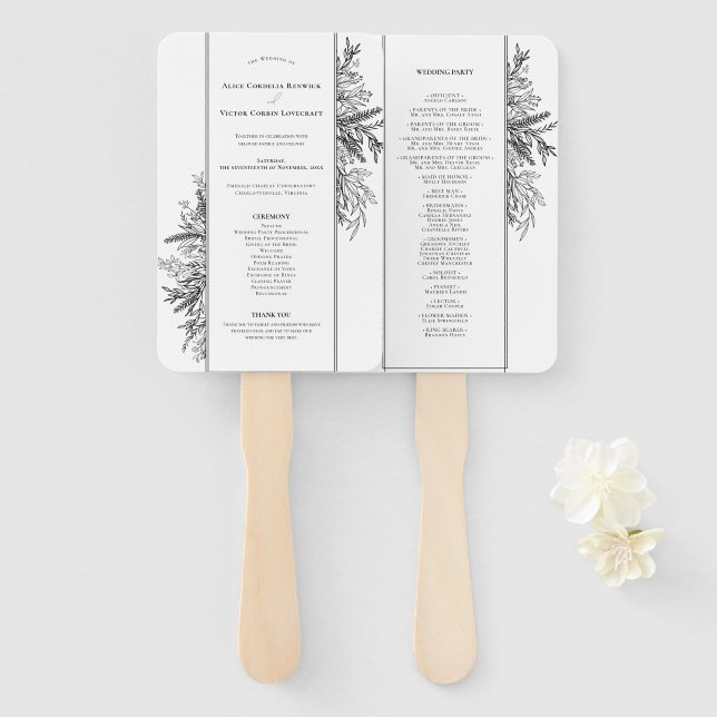 Abanico Programa de Bodas de Verdeza Blanca y Negra (Anverso y reverso)