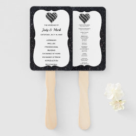 Abanico Programa de Bodas del Corazón Blanco Negro Purpuri