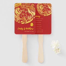 Abanico Programa de bodas del logo del Dragon Chino Rojo