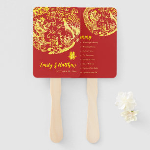 Abanico Programa de bodas del logo del Dragon Chino Rojo