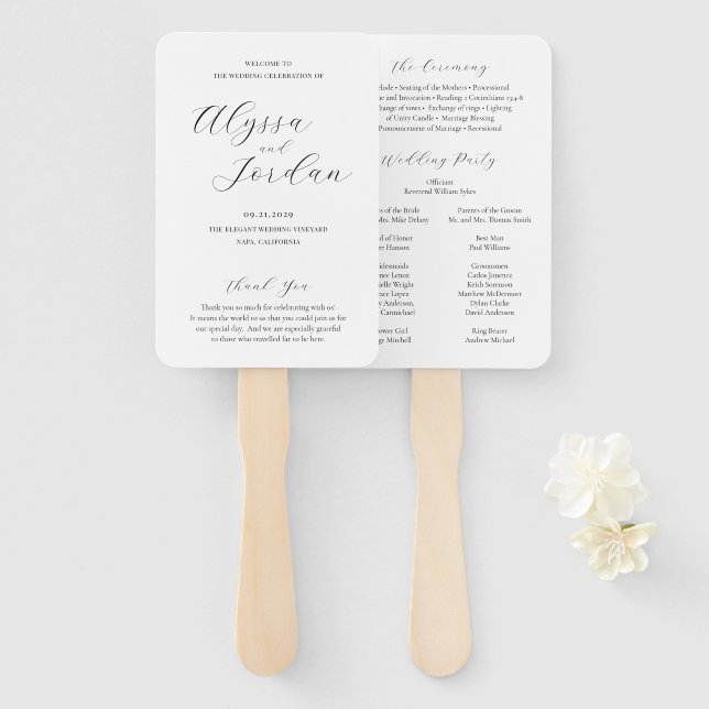 Abanico Programa de Bodas Elegantes de Alyssa Calligraphy (Anverso y reverso)