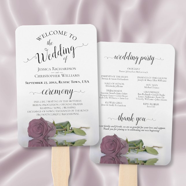 Abanico Programa de Bodas Elegantes Rosa Rosa de Dusty Mau (Front/Back)