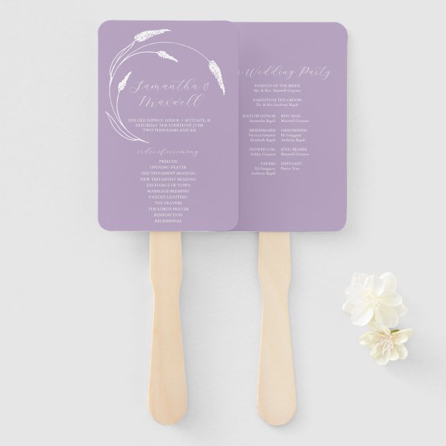 Abanico Programa de bodas Fan Lavender Line Art (Anverso y reverso)